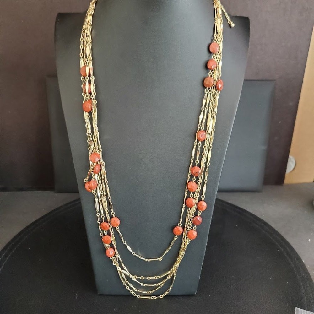White House Black Market Multi Strand Semi Precious‎ Jasper Gold Tone Necklace